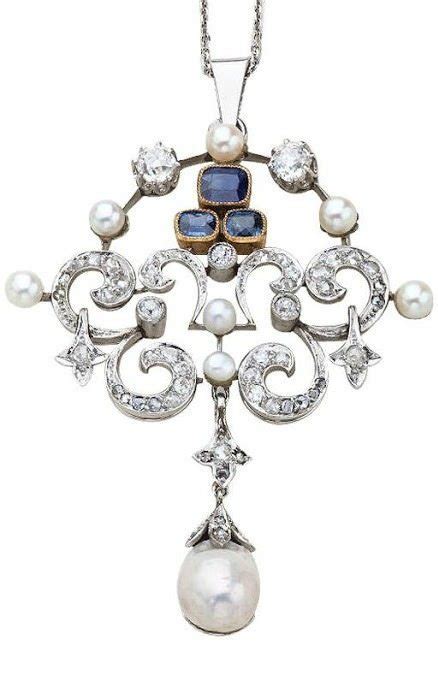 Edwardian Sapphire Diamond And Pearl Pendant Diamonds In The Library