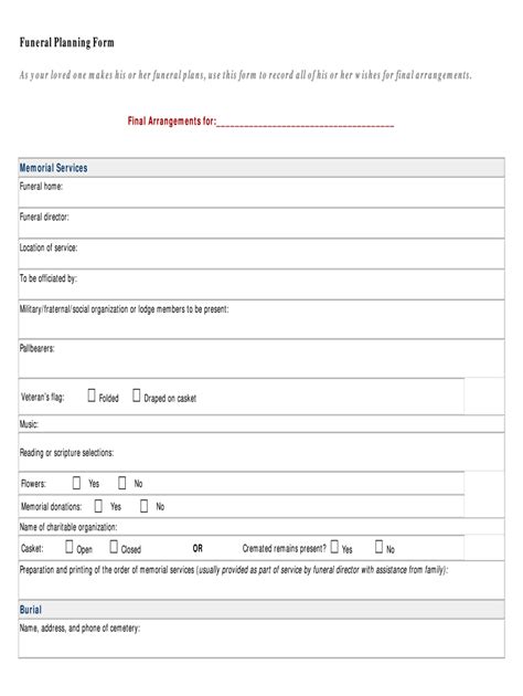 Funeral Planning Declaration Form Fill Online Printable Fillable
