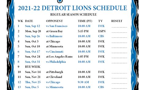 Printable Lions Schedule 2022 Free Printable Source