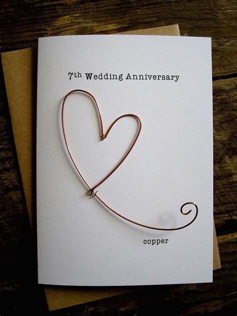 7th Wedding Anniversary Designer Keepsake Card Copper Wire Heart 7