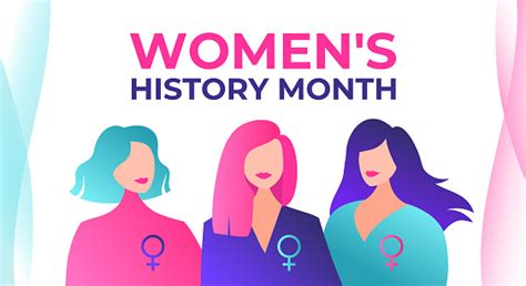 Womens History Month Is Celebrated In March Three Beautiful Feminist Women With Female Symbols