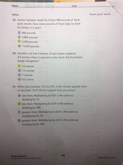 B 1 what type of internet connection do you have at home? 5th Grade Leonard Leopards: Unit 4 Math Practice Test Answers