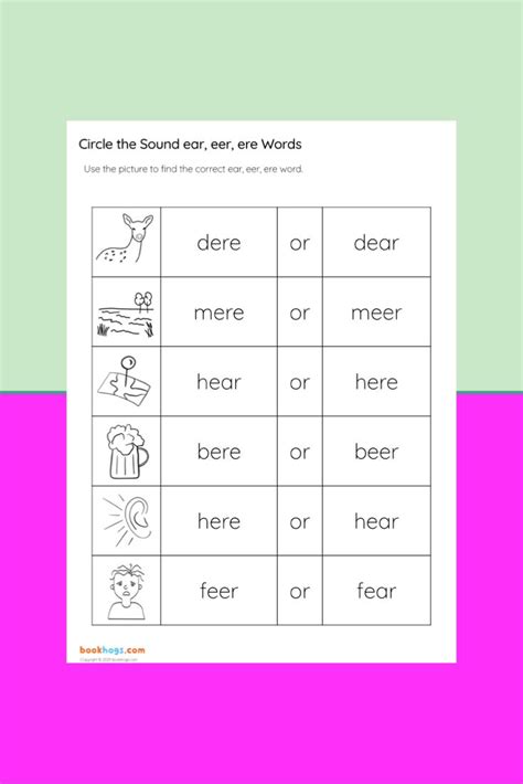 Circle The Sound Ear Eer Ere Words Phonics Worksheets Phonics Words