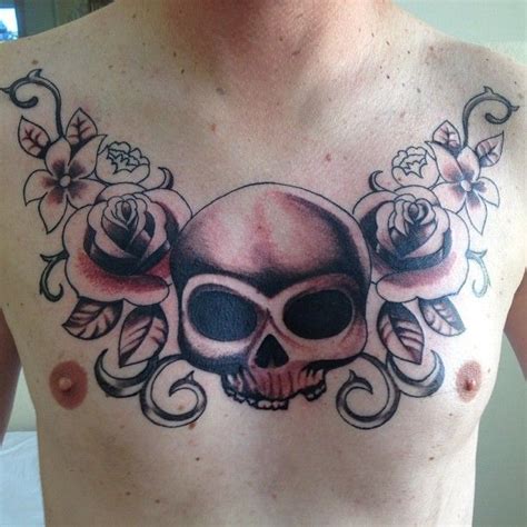 Amazing Skull And Rose Chest Tattoo Design For Men Cool Tattoo Designs Tattoo Designs Men