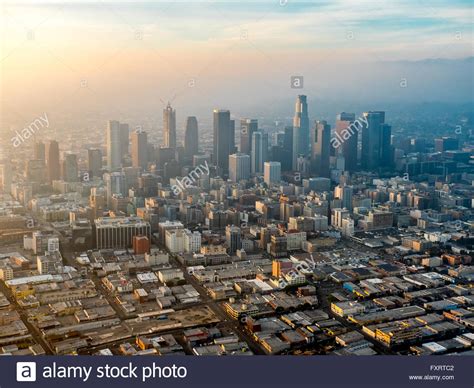 Aerial View Skyscrapers Of Downtown Los Angeles In The