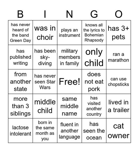 Profile Bingo Card