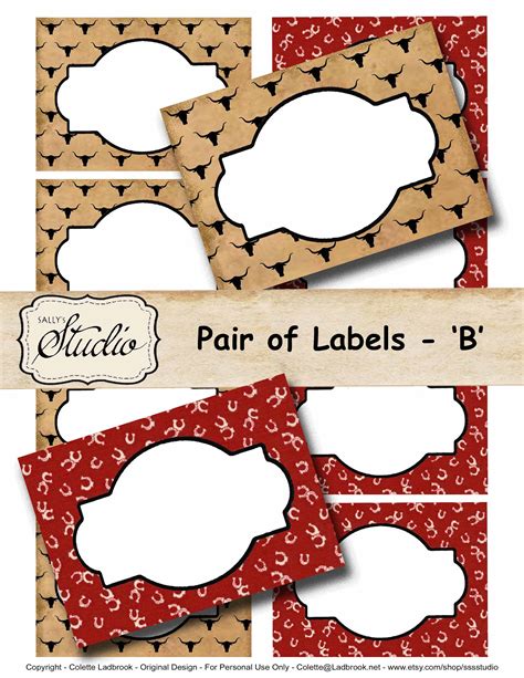 Country Western Tags Labels Digital Food Label Cowboy Party Etsy New