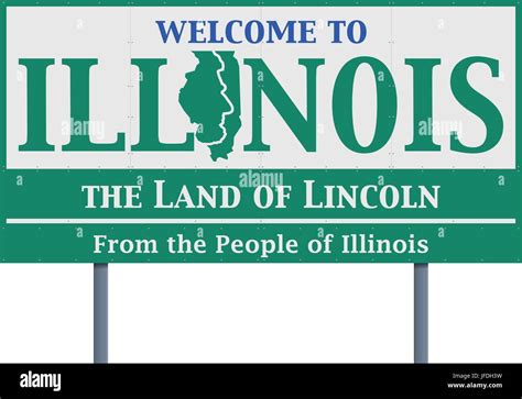 Vector Illustration Of The Welcome State Of Illinois Road Sign Stock