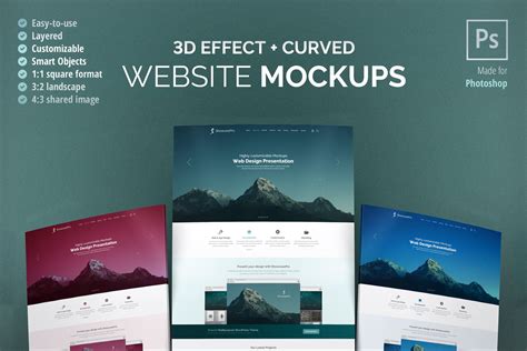 Curved Website Mockup 3d Effect Creative Mobile And Web Mockups
