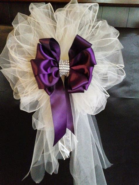 Set Of 10 Wedding Pew Bows Any Color Satin And Tulle Bows With Bling