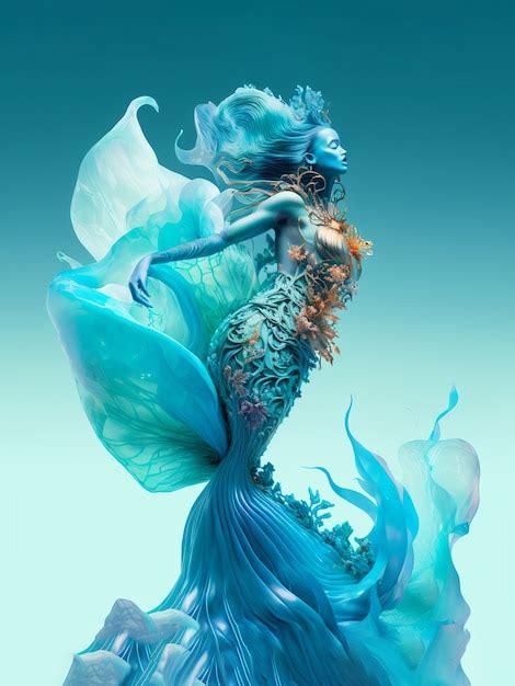 Premium Photo Full Shot Beautiful Mermaid Posing Underwater