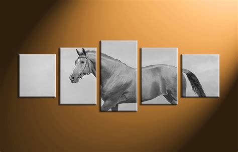 5 Piece Canvas Horse Black And White Wall Decor