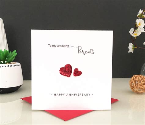 Parents Wedding Anniversary Card Embroidered Hearts By Sabah Designs