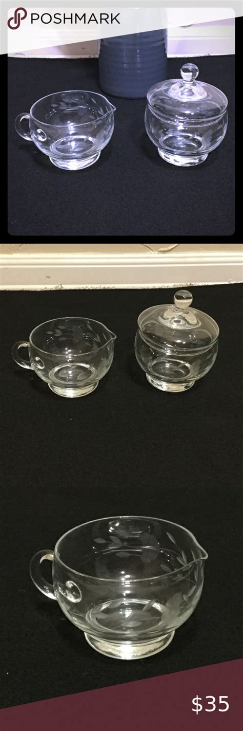 Princess House Sugar And Creamer Set Etched Crystal Coffee And Tea