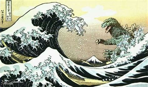 Hokusai Godzilla Wave Japanese Woodblock Printing Hokusai Paintings