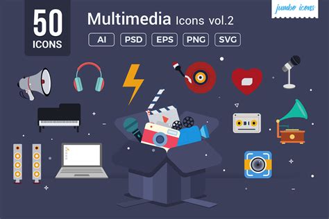 Flat Vector Icons Multimedia Pack Graphic By Jumboicons · Creative Fabrica