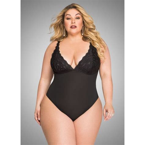 Ashley Stewart Back In The Game Lace Bodysuit Black 40 Liked On Polyvore Featuring Plus Size