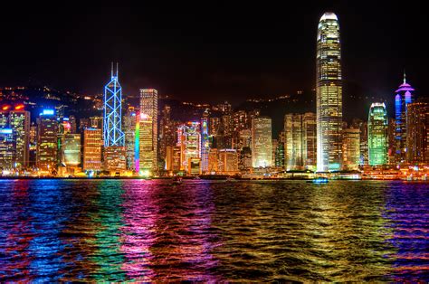 Desktop Hintergrundbilder Hongkong China Nacht Küste Wolkenkratzer