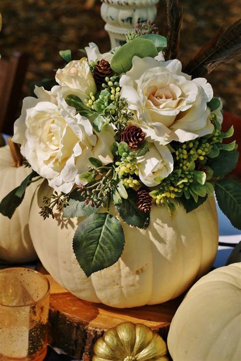 Rustic White Pumpkin Table Pumpkin Centerpieces Wedding Fall Floral