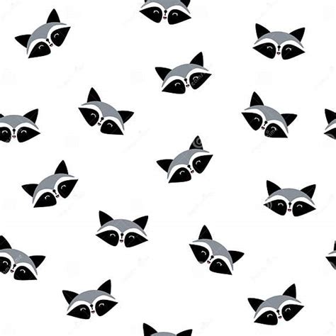 Seamless Pattern With Cute Raccoons Cute Coon Faces On White