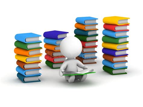 3d Man Reading Book Sitting On Stack Of Books Stock Illustration