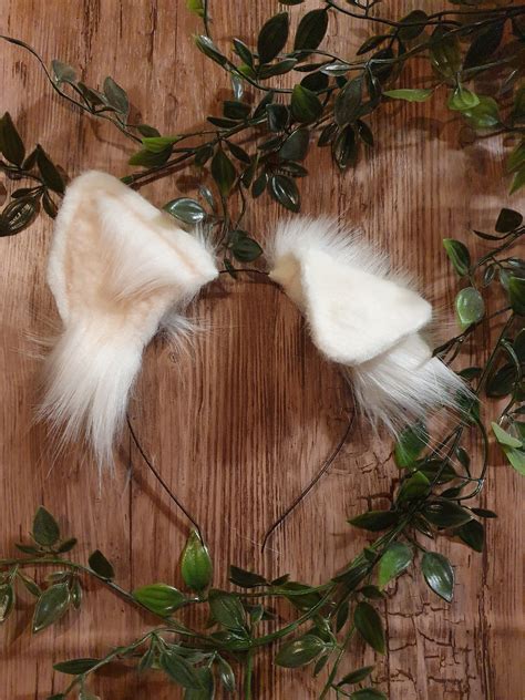 Dog Ears White Faux Fur Dog Ears Headband Handmade Ears Faux Fur Ears