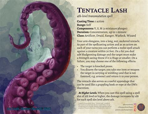 Tentacle Lash Th Level Biomancy Or Transmutation Spell Parchment Humperdink S Wares