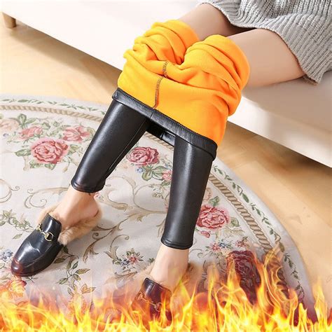 Winter Warm Leggings Women Faux Leather Thick Velvet Thermal Pants