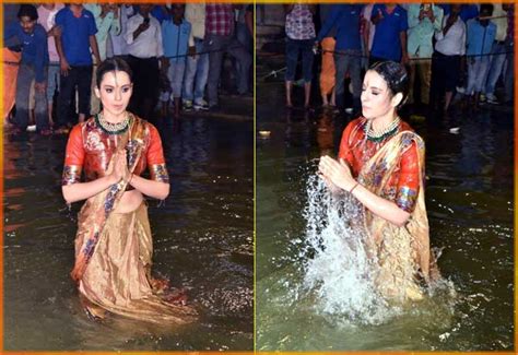 Kangana Ranaut Takes Bath At Ganga Ghat In Varanasi For Manikarnika