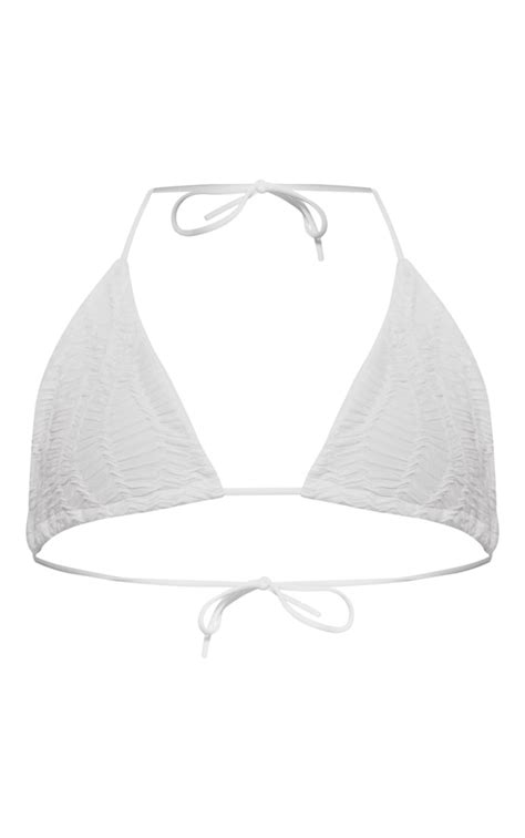 White Textured Triangle Bikini Top Swimwear Prettylittlething Usa