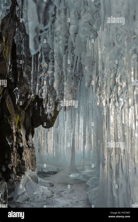 Ice Stalactites And Stalagmites In The Rock Stock Photo Alamy