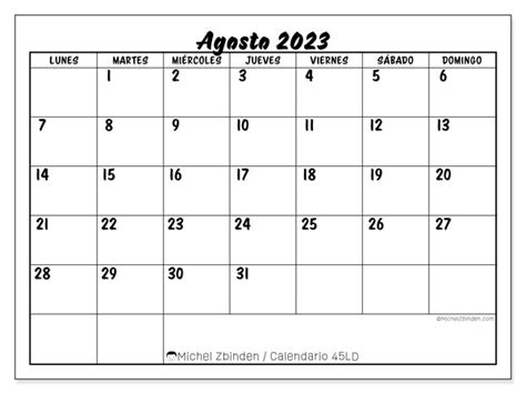Calendario Agosto De 2023 Para Imprimir “45ld” Michel Zbinden Bo