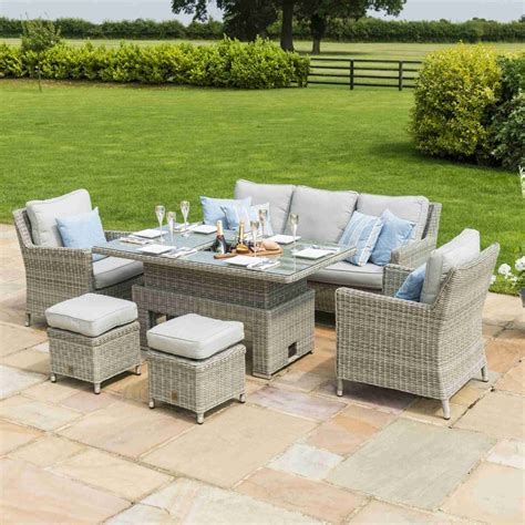 Maze Rattan Oxford Sofa Dining Set With Ice Bucket And Rising Table