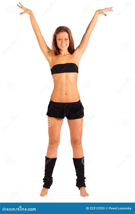 Girl Stretches A Hand Up On Gray Background Stock Photography