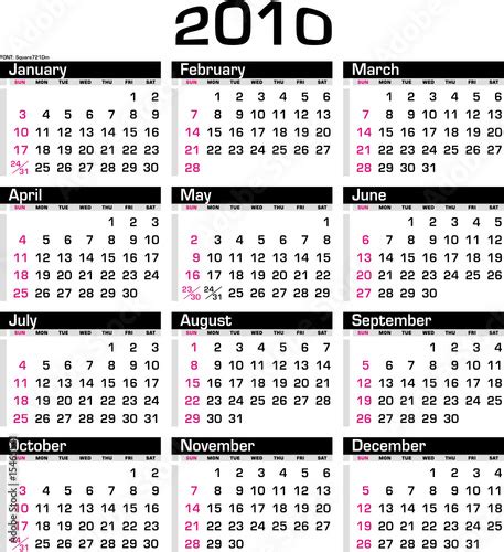 Calendário 2010 Year 2010 Calendar Stock Vector Adobe Stock