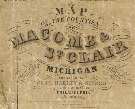 Map Cartouche St Clair Co Michigan 1859 Old Town Map Custom Print