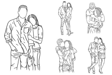 Set Bundle Line Art Drawing Simple Couple Fall In Love Happy Cute Hand Drawn 8424450 Vector Art