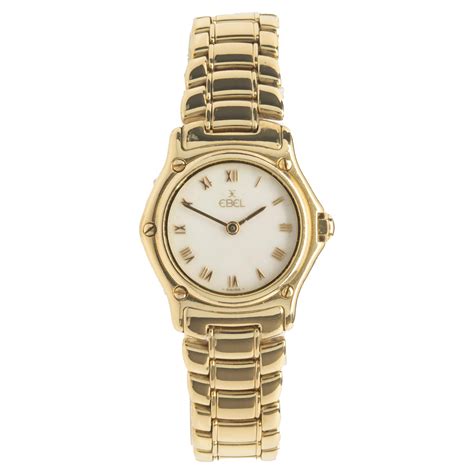 authentic ladies ebel classic 18 karat yellow gold mother of pearl quartz watch at 1stdibs