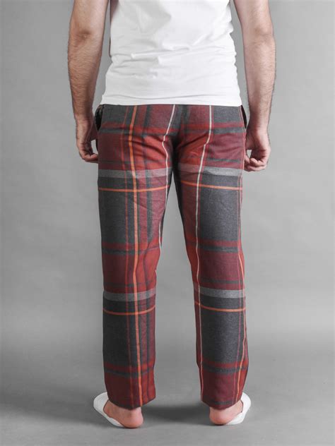 Maroon Grey Checkered Flannel Cabin Pants For Men Bombay Trooper