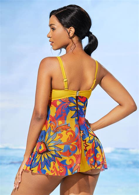 High Waisted Floral Print Wide Strap Tankini Set Rosewe Com USD 21 99