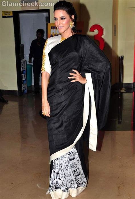 Neha Dhupia Stunning In Black Sari Fashion Indian Fashion Eastern