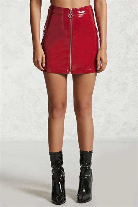Forever 21 Faux Patent Leather Mini Skirt In Dark Red Red Lyst