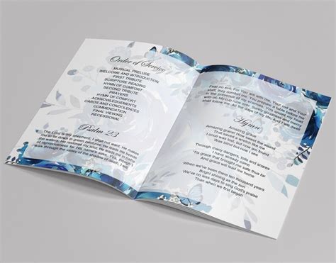 8 Page Blue Flowers Funeral Program Template Celebration Of Etsy
