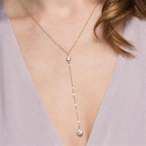 Cz Diamond Lariat Necklace Elegant Y Lariat Necklace In Gold Etsy