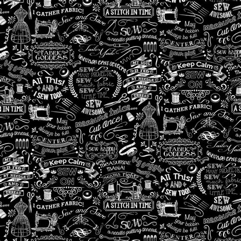 Sew Floral Black Sewing Words Fabric Timeless Treasures My Favorite