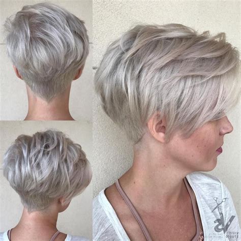 Thick hair on top is styled into a combover mini pompadour hairstyle. 2020 Popular Short Shaggy Gray Hairstyles