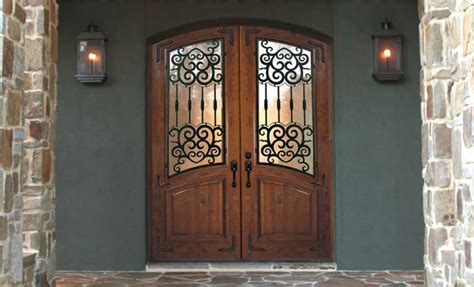 Gc Series Knotty Alder Barcelona Wrought Iron Exterior Double Door