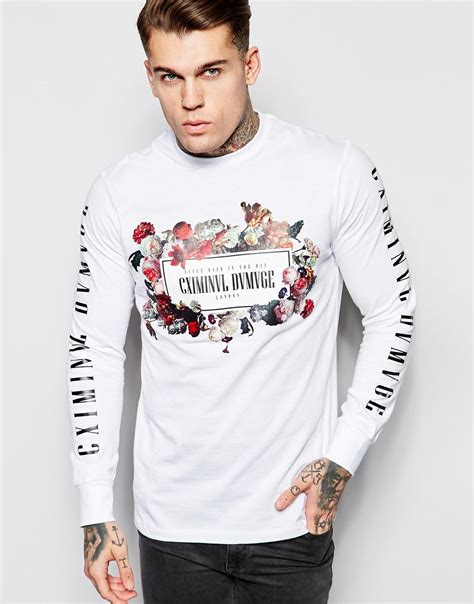 No options have been selected. Criminal Damage Long Sleeve T-shirt With Floral Logo And ...