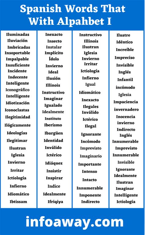 Spanish Words That Start With I Common Words