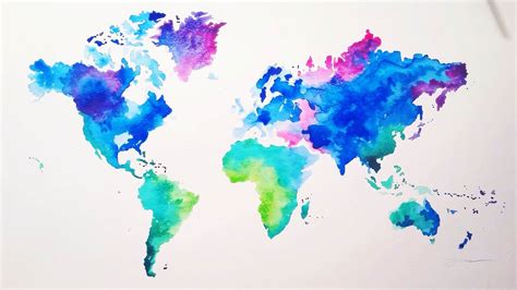 Watercolour World Map Water Color World Map Diagram Watercolor